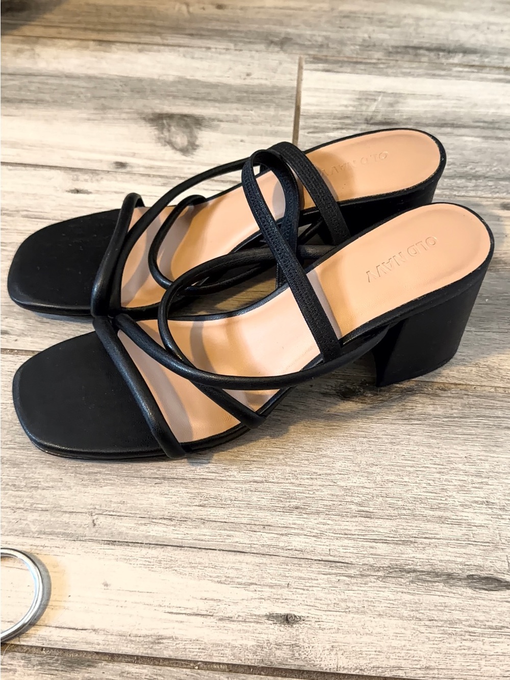 Old Navy Black Strappy Block Heel Sandals
